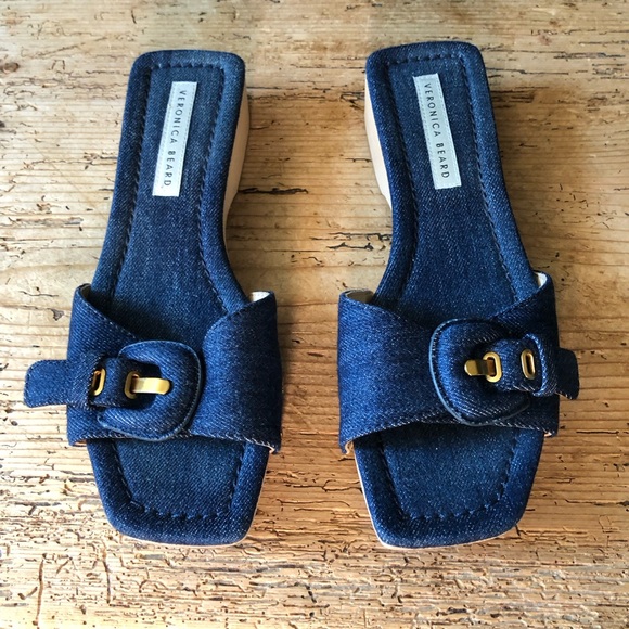 New NWOT Veronica Beard Davina Denim Wooden Heel Clog Sandals Eclipse 6M $330 - Picture 6 of 15